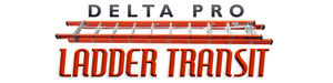 Delta Pro logo, Delta Pro text in black, Ladder Transit text in red, with a red extension ladder in between