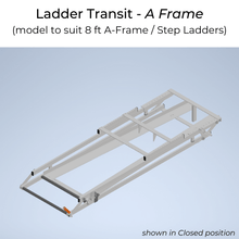 3D Drawing of Ladder Transit - A Frame model to suit 8 foot A Frame / Step Ladders.  Ladder Transit shown in Closed position.