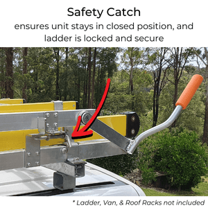Shows ladder is secured in position by the Ladder Transit safety catch