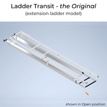 3D Drawing of Ladder Transit - the Original to suit Extension Ladders.  Ladder Transit shown in Open position, ready for a ladder to be inserted.